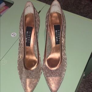 Stuart Weitzman Metallic Rose-Tone Pointed Toe Pumps